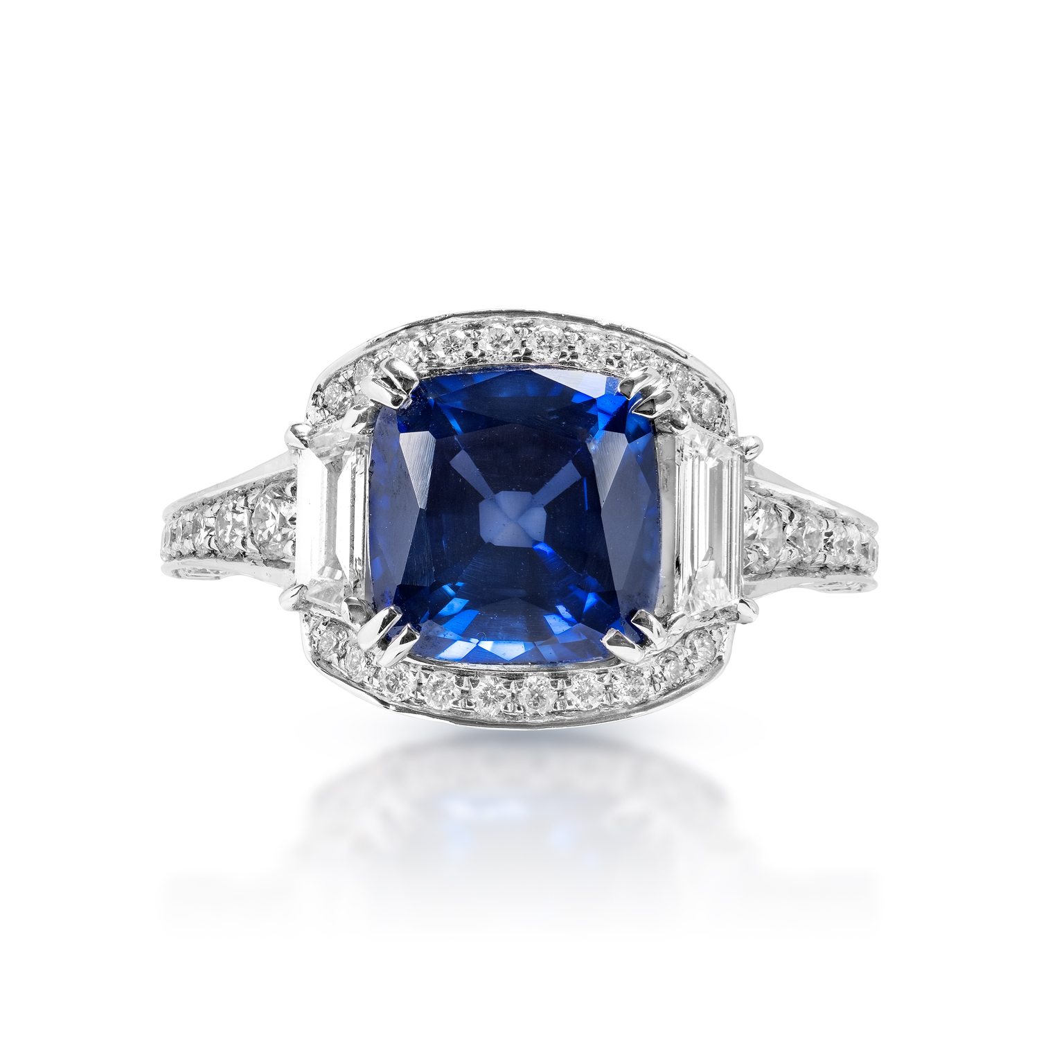 Daphne   Carat Vintage Inspired with Step Cut Blue Sapphire Ring in 18K White Gold