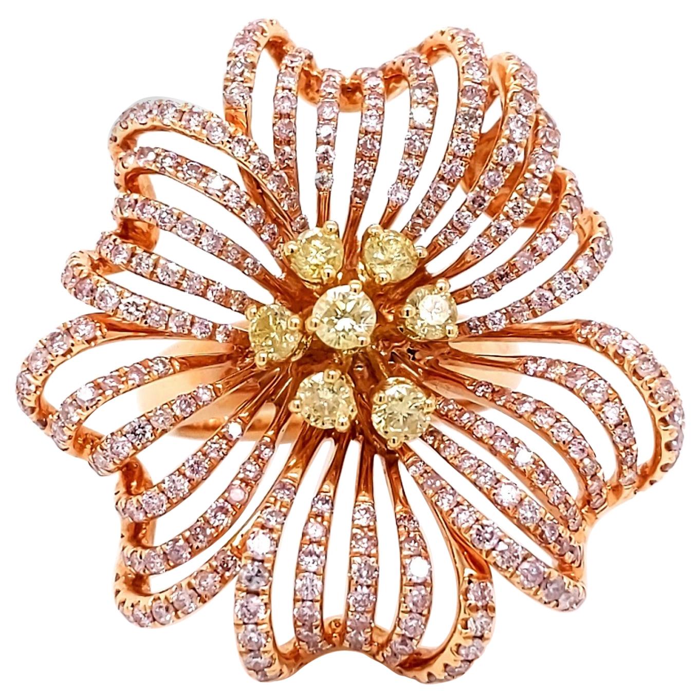 2.58 Carat Round Natural Fancy Yellow and Natural Fancy Pink Diamonds 18K Gold