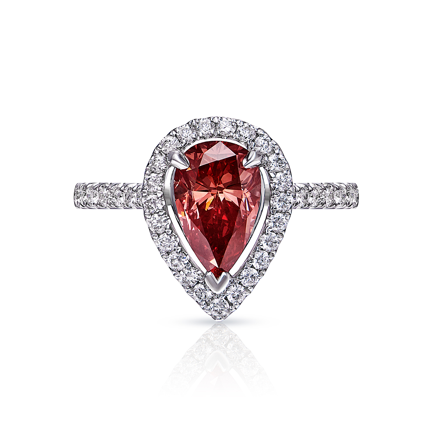 ROUGE  Carat Fancy Red Pear Shape Diamond Engagement Ring in 18kt White Gold with Halo GIA Certificate