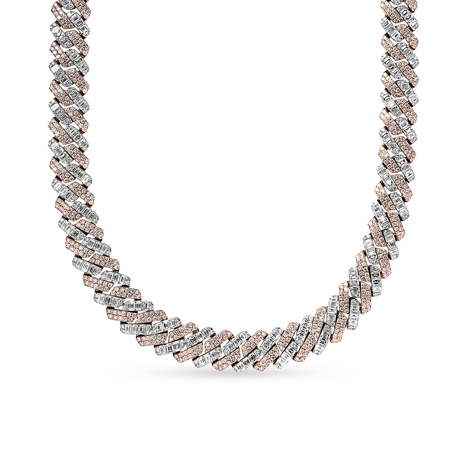 Daniel   Carats Combined Mixed Shape Diamond Cuban Link Chain in White  Rose Gold for Men