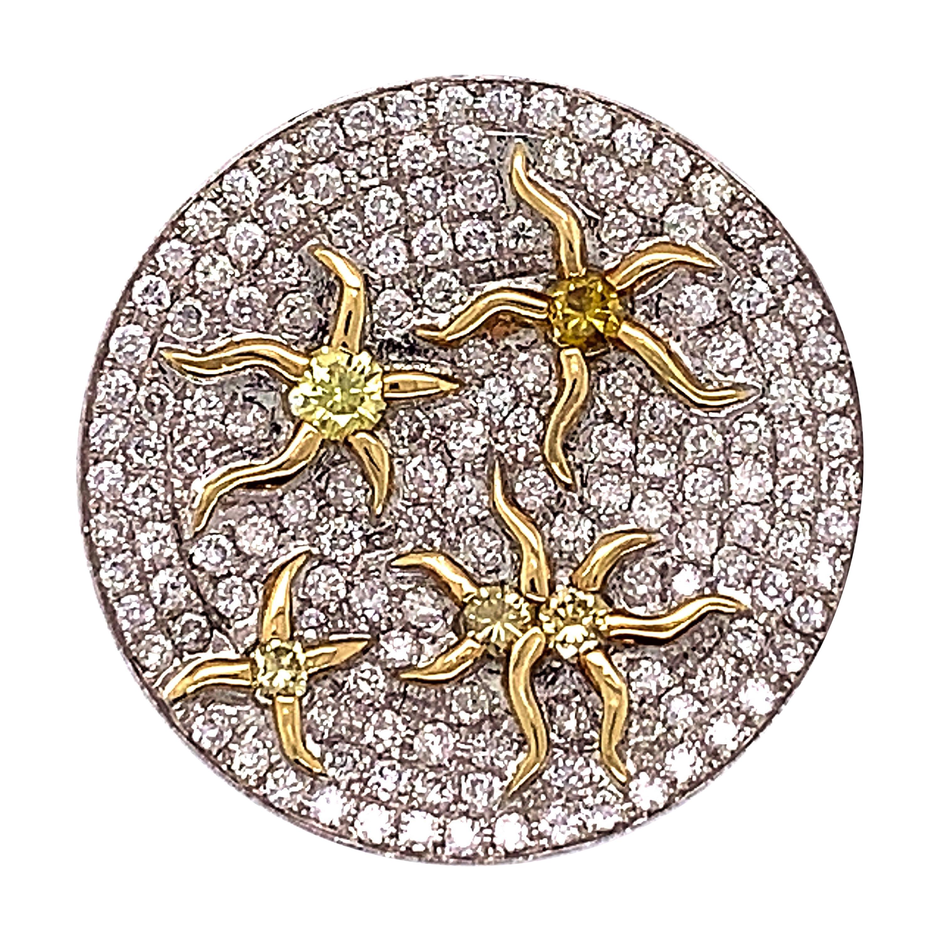 1.76 Carat Yellow and White Diamond Star Motif Ring
