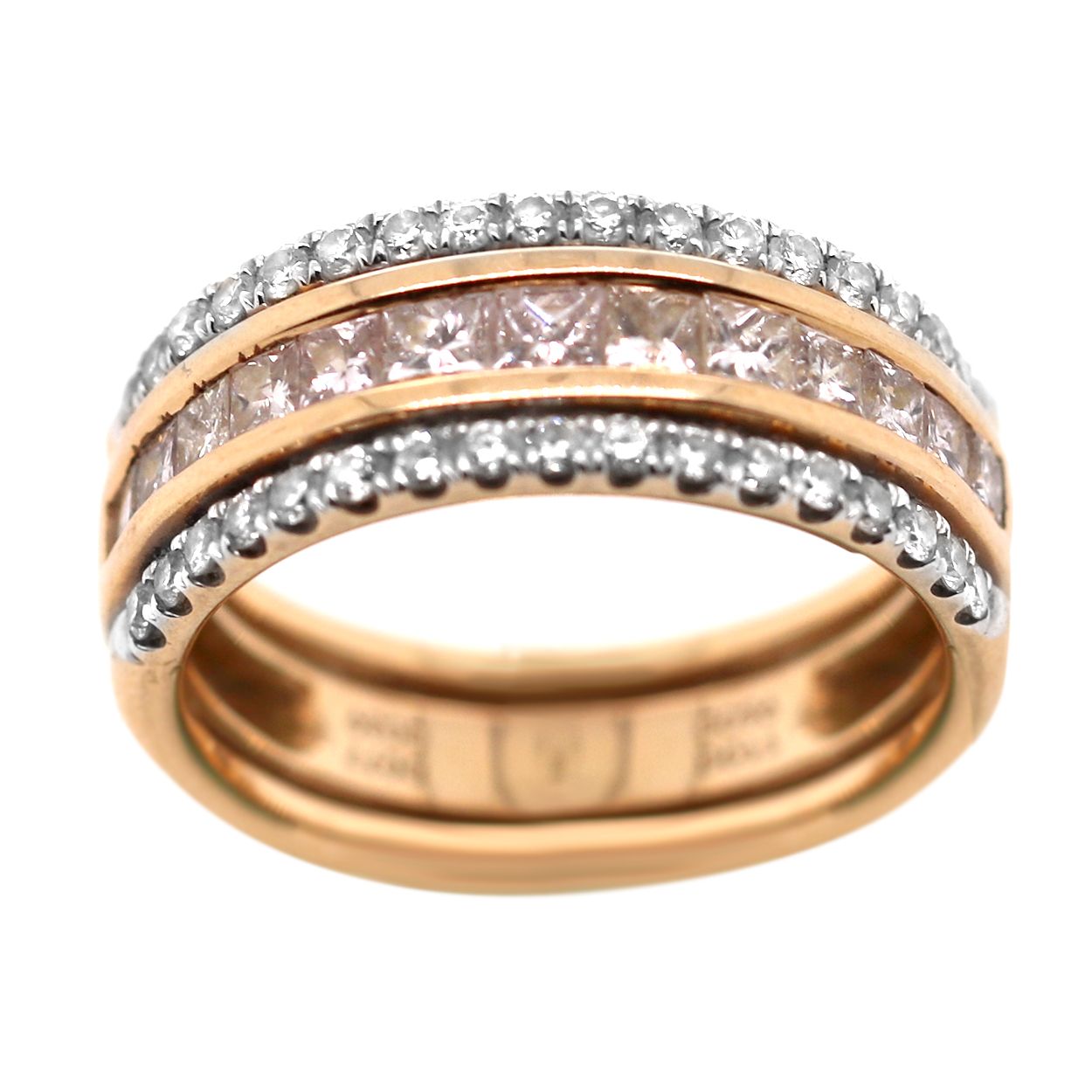 18k Yellow Gold 3 row Diamond Band