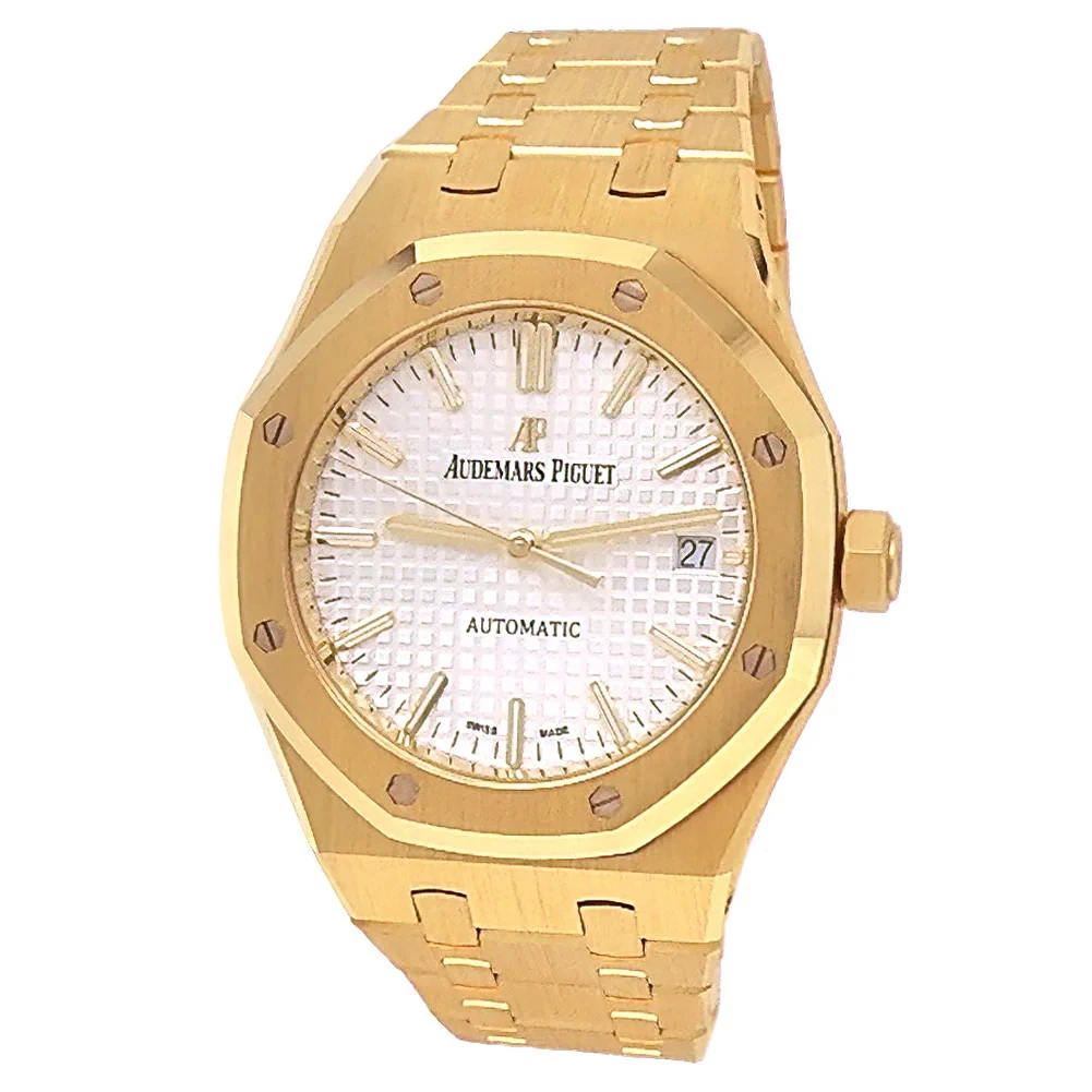 Audemars Piguet Royal Oak 18k Yellow Gold Silver Mens Watch 15450BA.OO.1256BA.01