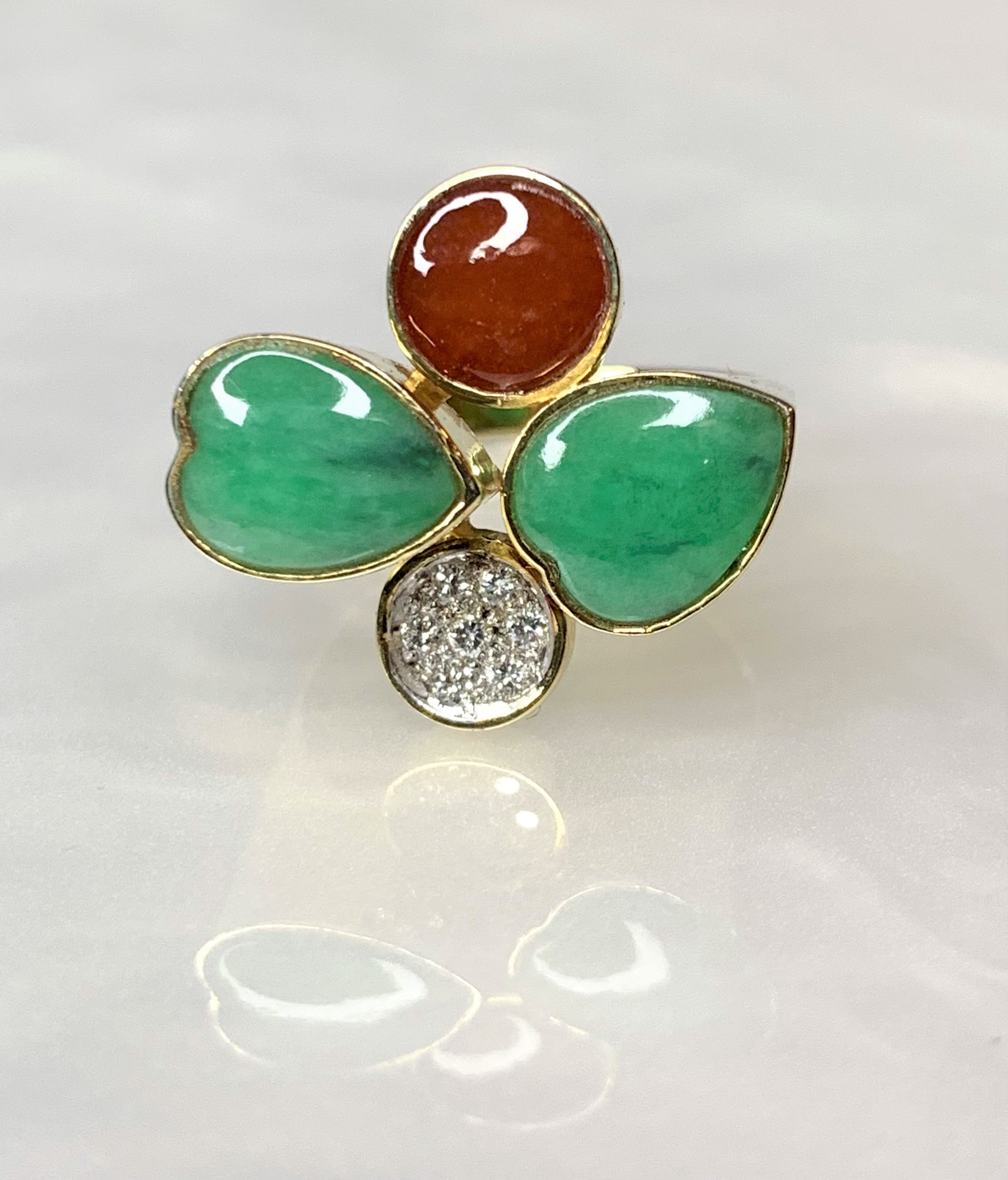 14K Yellow Gold with Jade Cabochon Diamond Ring