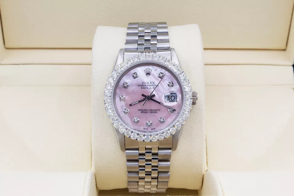 Rolex Datejust 36mm Custom 3ct VS Diamond  Pink MOP Dial Automatic Quickset