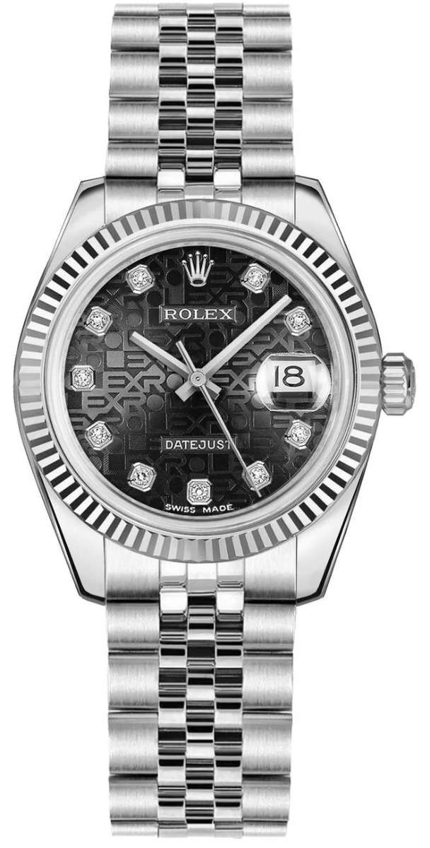 Rolex Datejust 31 Black Jubilee Diamond Dial Steel Womens Watch