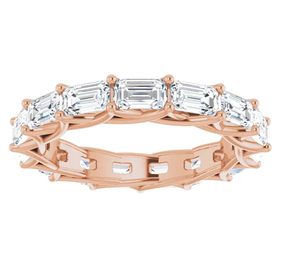 5 CARAT EMERALD-CUT DIAMOND ETERNITY RING ROSE GOLD 30 POINTER G COLOR VS1 CLARITY SHARED PRONG BAND BY MIKE NEKTA NYC SIZE 9