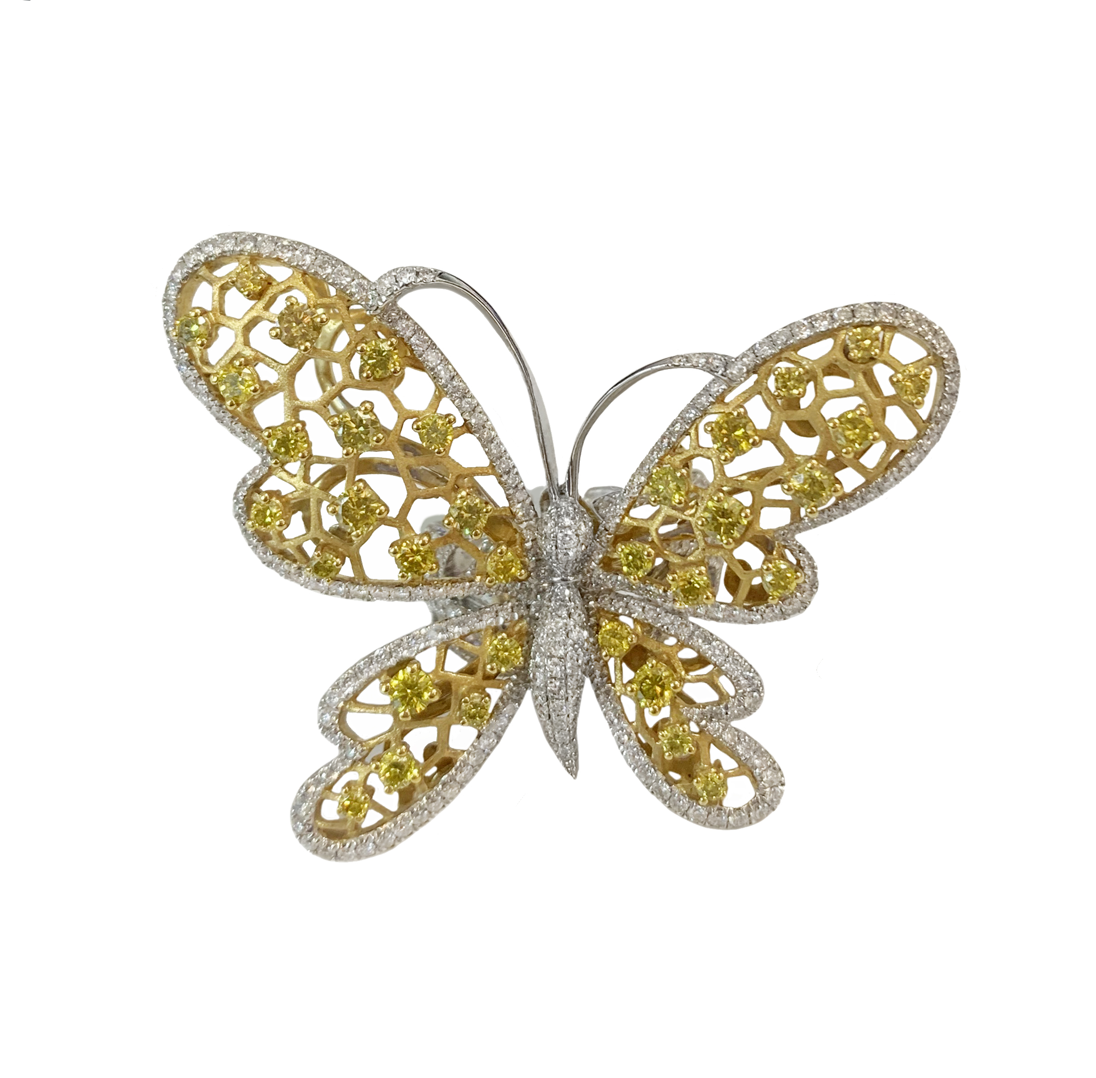 BUTTERFLY WHITE  YELLOW DIAMOND RING