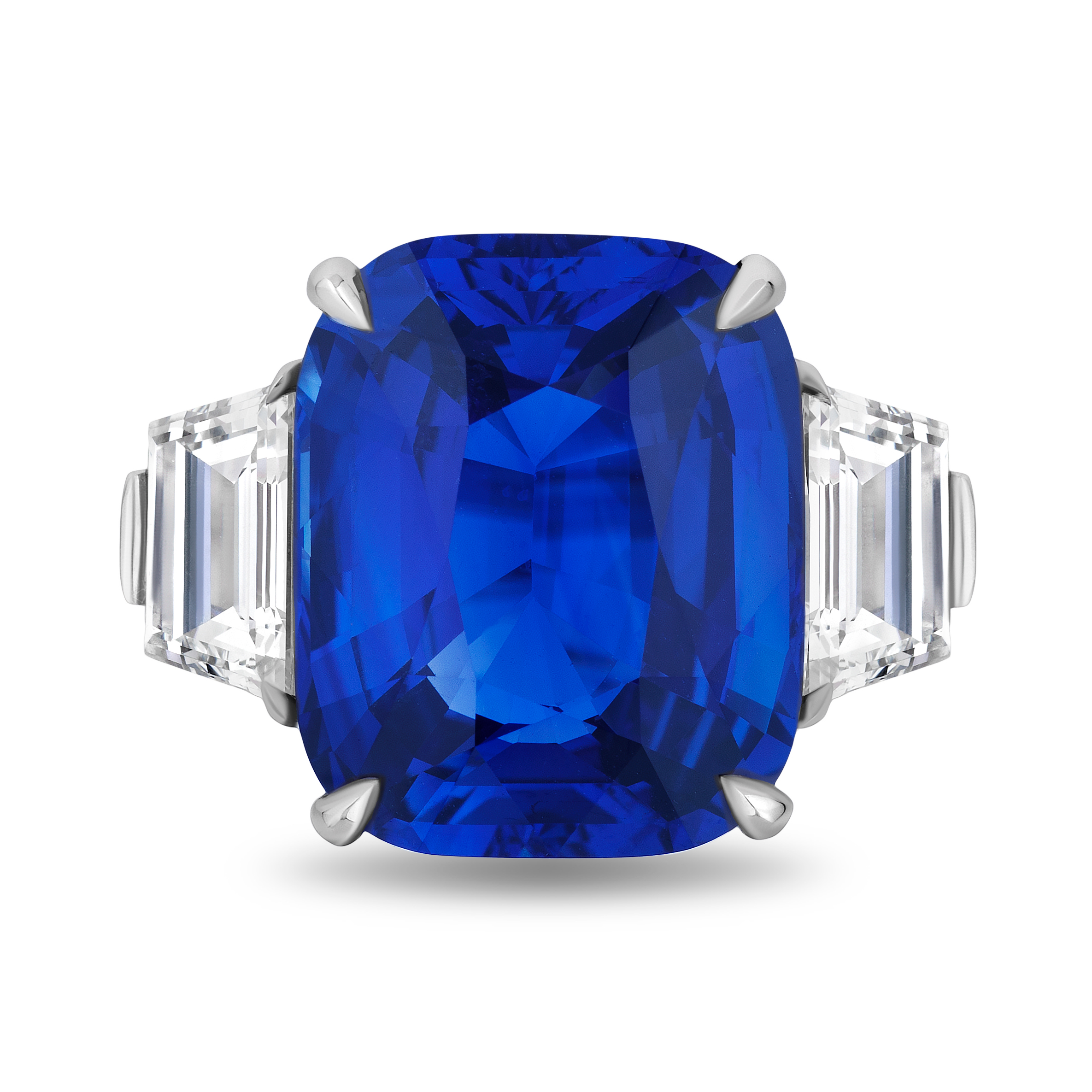 David Gross Cushion Blue Sapphire and Diamond Platinum Ring