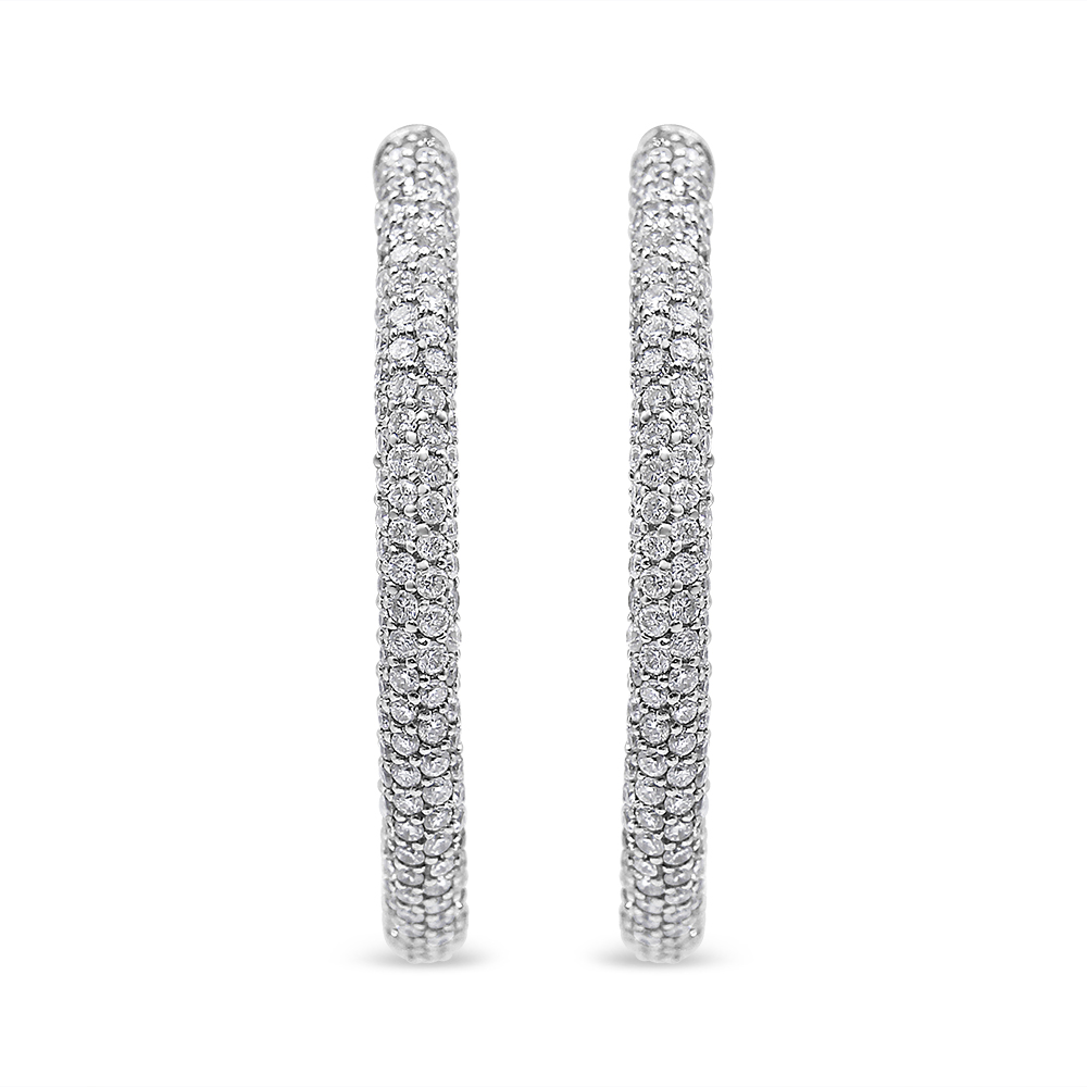 True 18K White Gold 2 1/3 Cttw Pave Set Diamond Semi Eternity Leverback Hoop Earrings (F-G Color, VS1-VS2 Clarity)