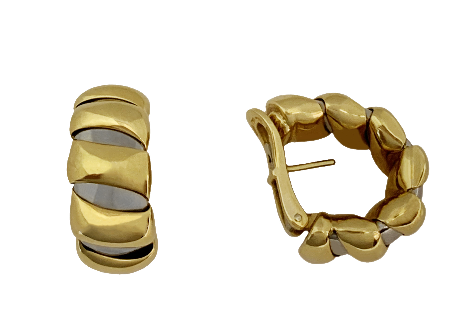 Bulgari 18k White and Yellow Gold Hoop Earrings