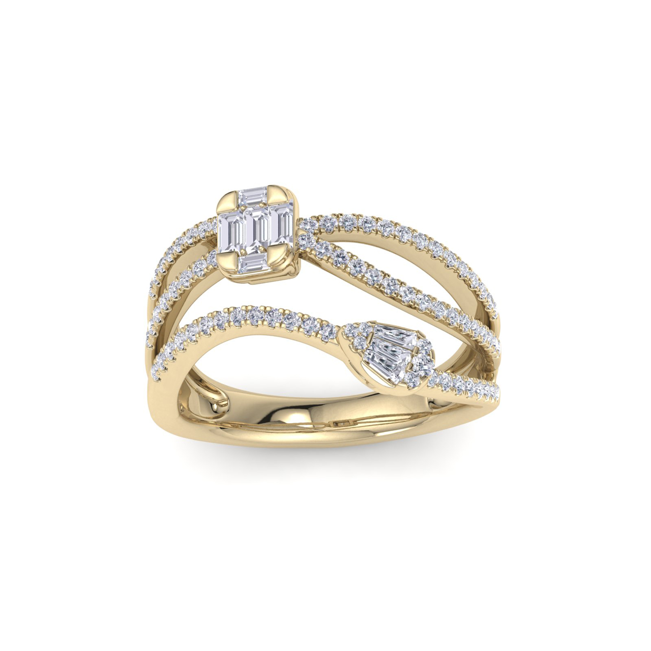 GLAM ® Multi-band ring in 18K gold with white diamonds of 0.83 in weight