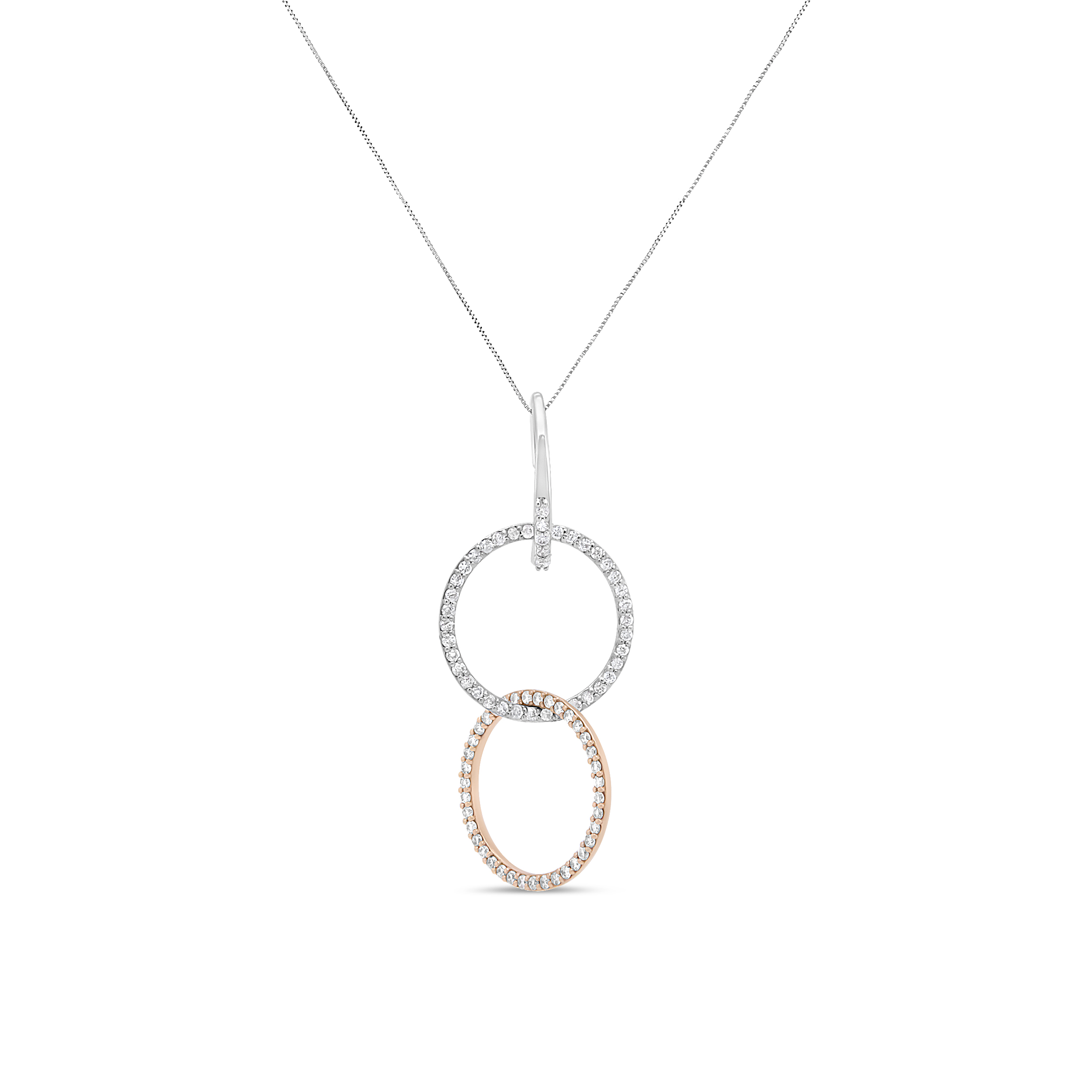 18K White and Rose Gold 1/2 Cttw Diamond Double Interlocked Circle 18" Pendant Necklace (G-H Color, SI2-I1 Clarity)