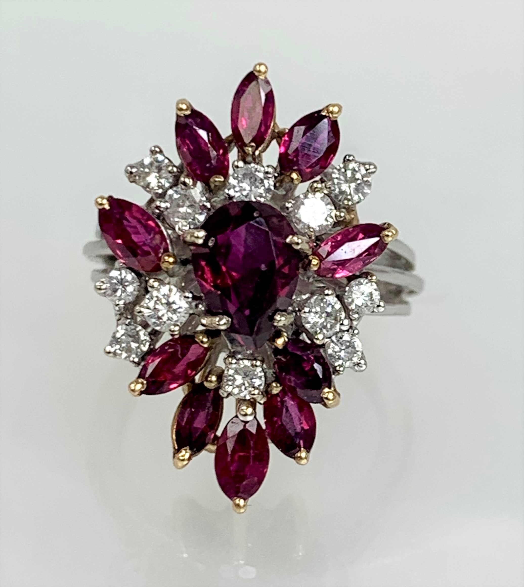 14K White Gold Pear Shaped Ruby Diamond Ring