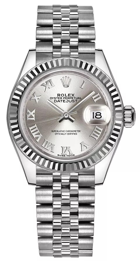 Rolex Lady-Datejust White Gold Bezel Silver Roman Numeral Dial Womens Watch