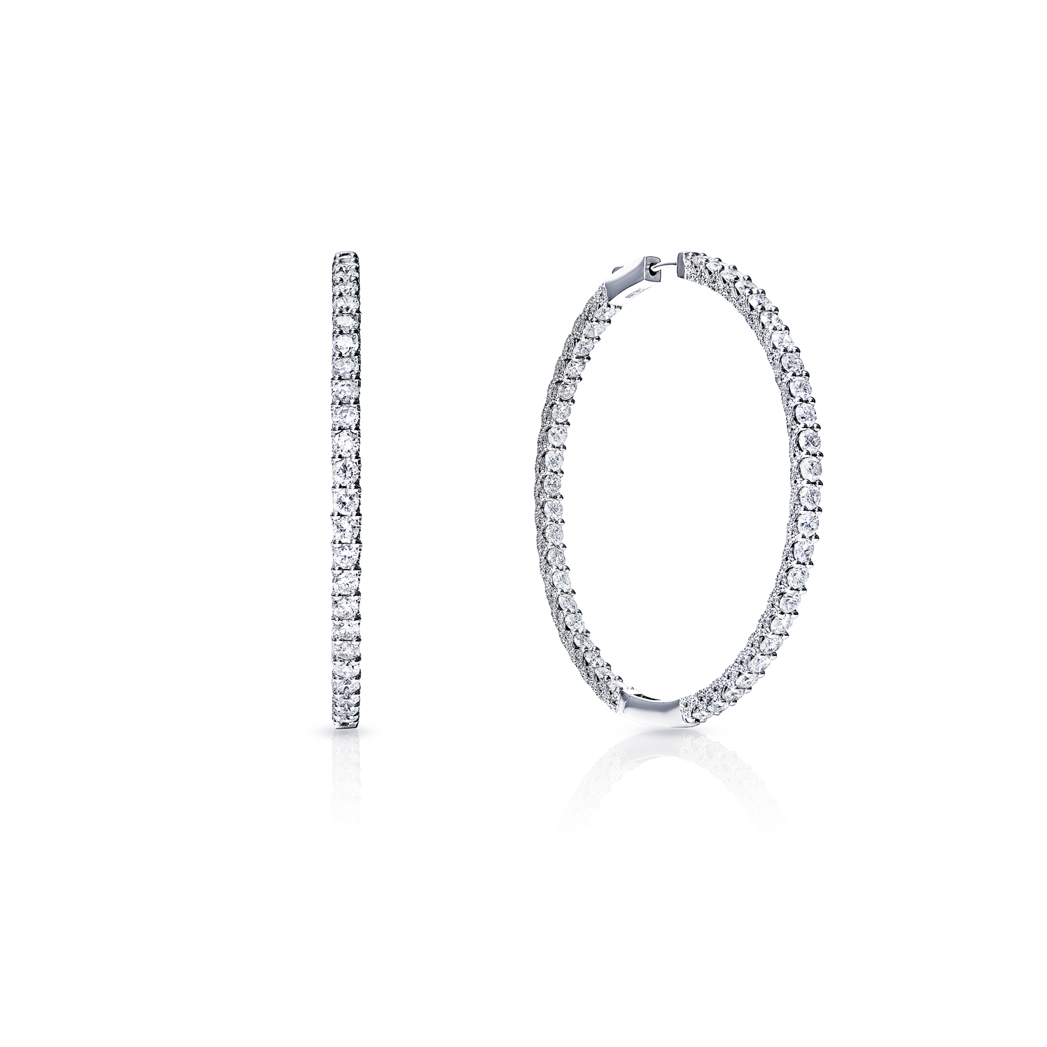 True 12 Carat Round Brilliant Diamond Hoop Earrings in 14 Karat White Gold