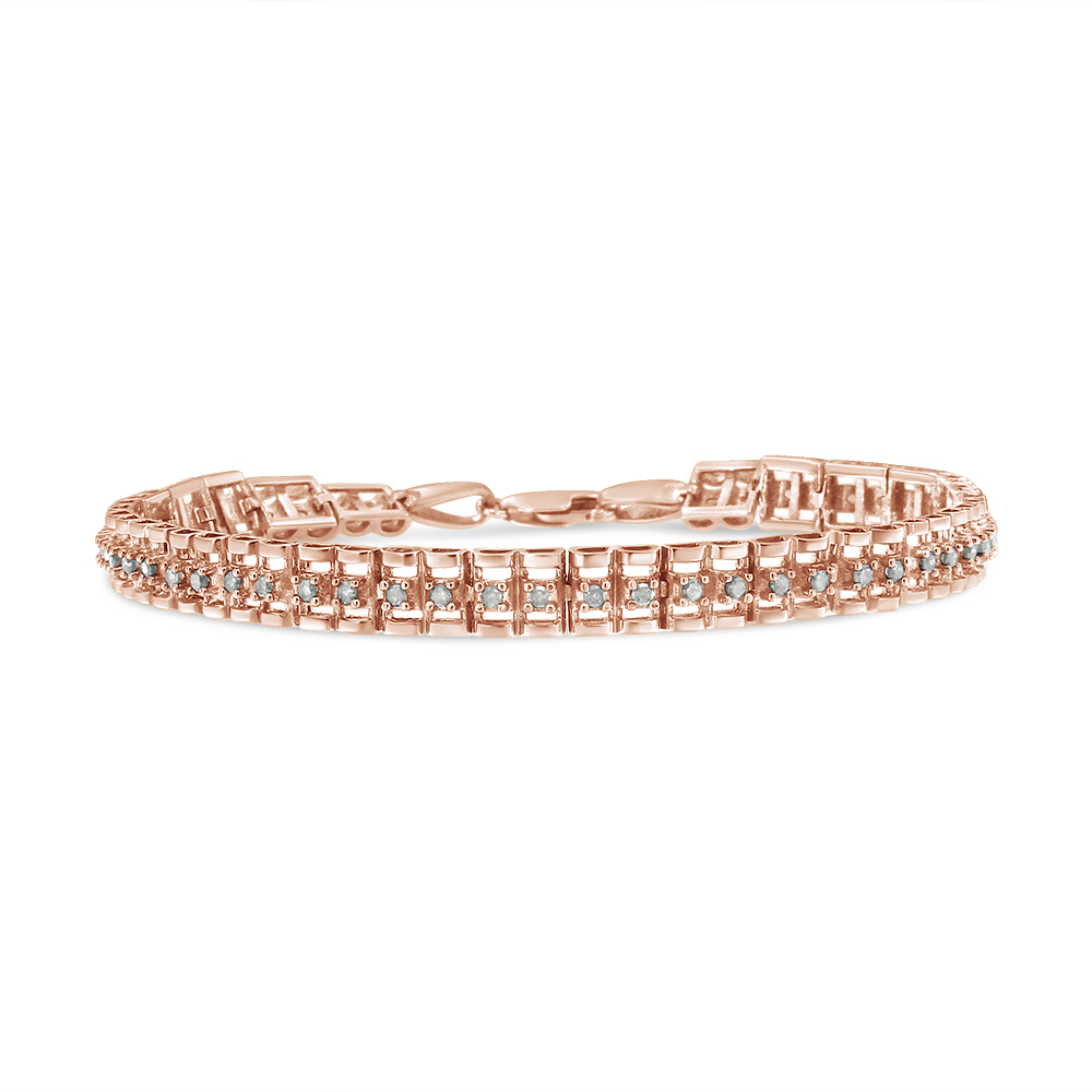 True 10K Rose Gold Plated .925 Sterling Silver 1.0 Cttw Rose Cut Diamond Double-Link 7" Tennis Bracelet (I-J Color, I3 claritys
)