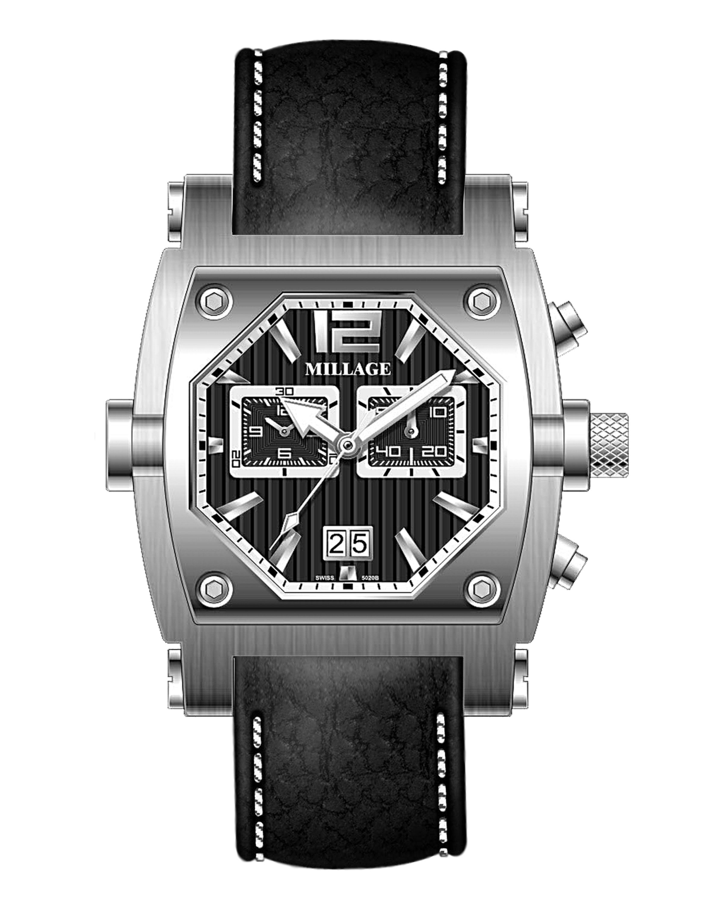 M3126-BLACK-BLk/BLK / LEATHER/MILLAGE WATCHES