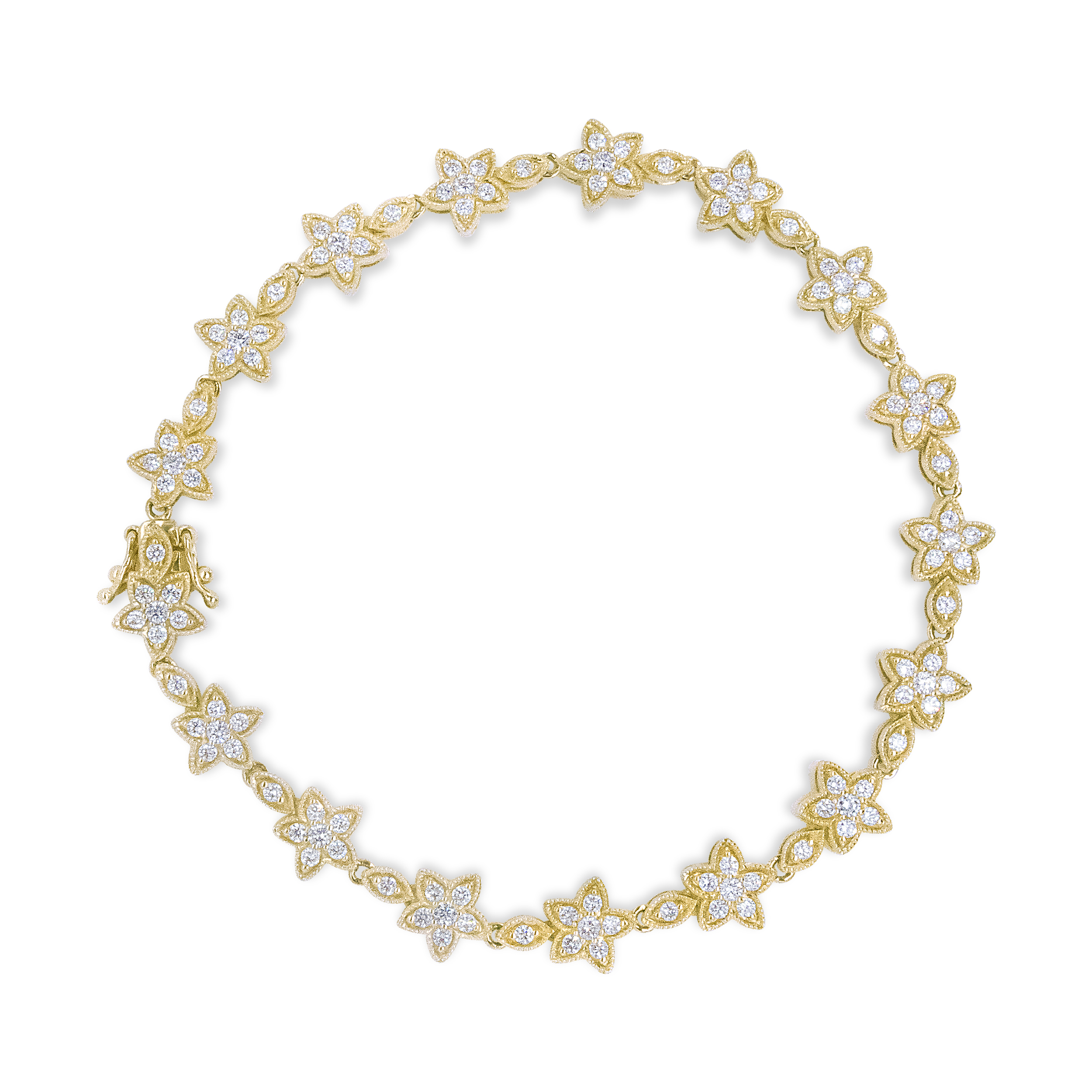 14K Yellow Gold 1 1/5 Cttw Round Diamond Floral Star-Shaped Link Bracelet (H-I Color, SI1-SI2 Clarity) -Size 7"