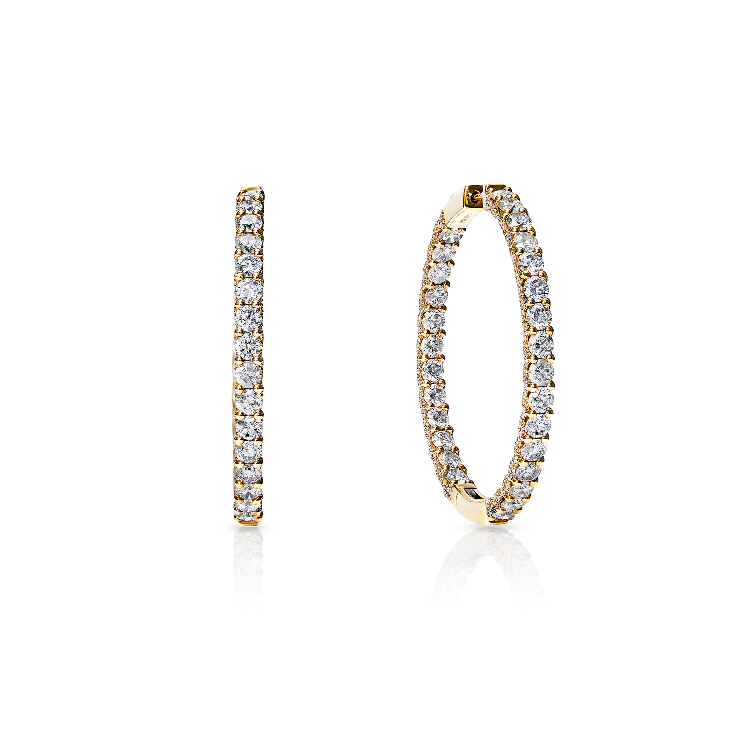 True Carat Round Brilliant Diamond Hoop Earrings in 14 Karat Yellow Gold