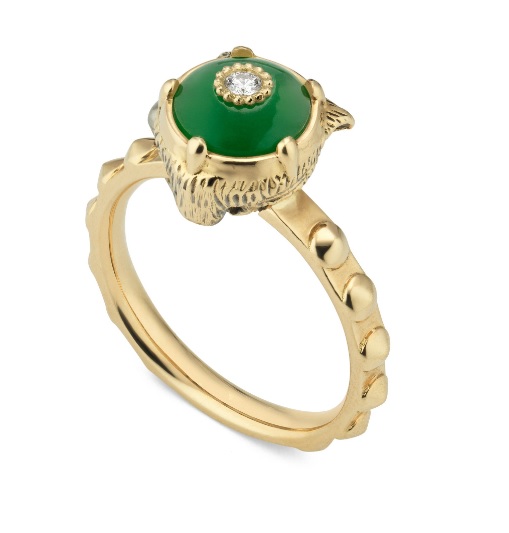 Gucci Le Marches Des Merveilles 18K Yellow Gold, Jade And Diamond Ring