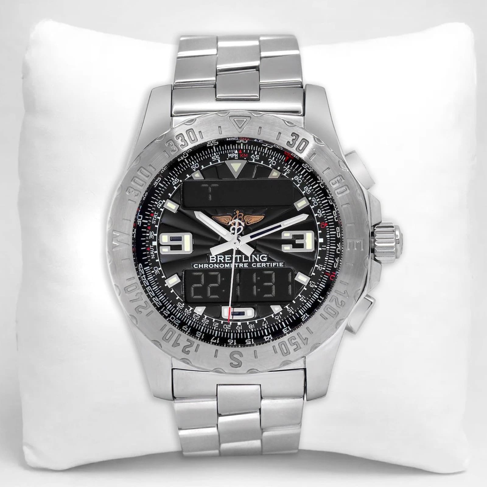 Breitling Airwolf A78363 Quartz 43.5mm Black Dial Analog/Digital Day/Date SS w.P