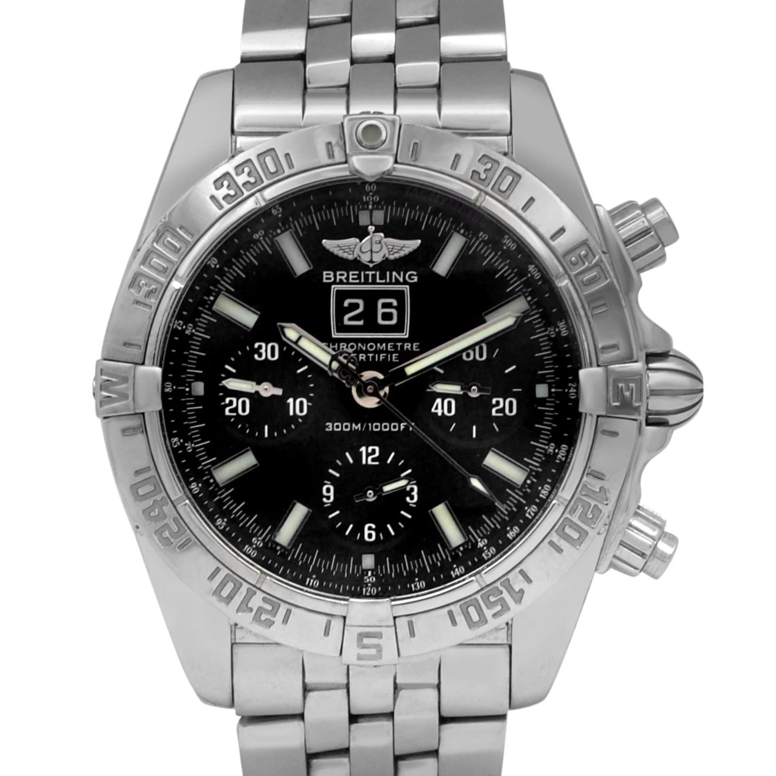 Breitling Blackbird A44359 Auto 44mm Chrono Black Dial Steel Watch