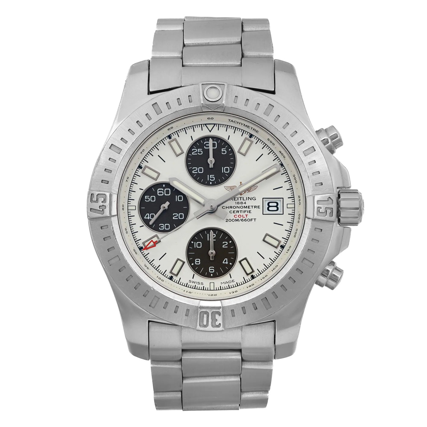Breitling Colt Steel Chronograph White Sticks Dial Mens Watch