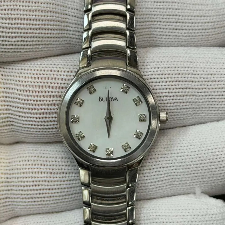 Bulova 23mm Stainless Steel White MOP Diamond Dial Ladies Watch