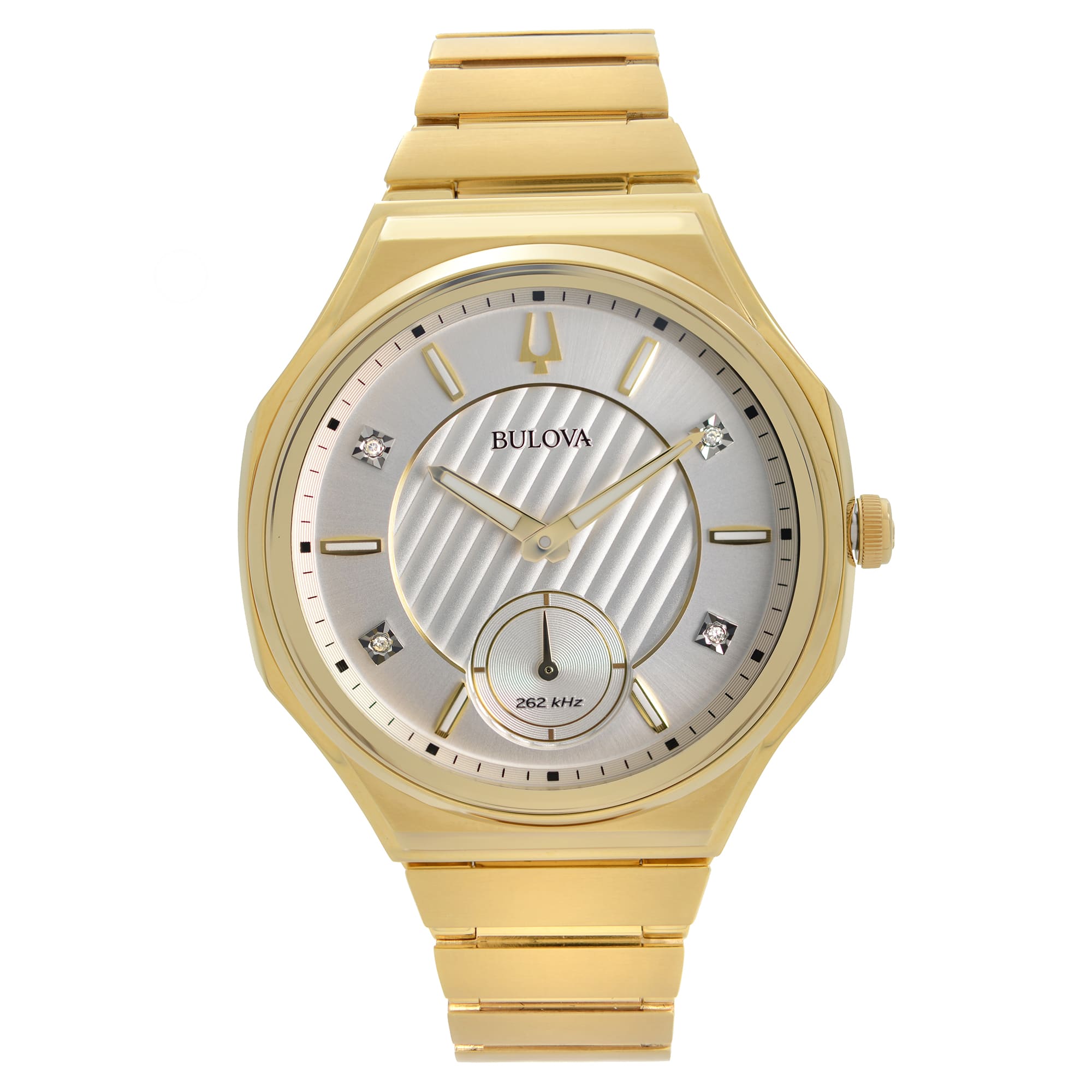 Bulova Curv 40.5mm Gold PVD Steel Diamond Silver Dial Quartz Ladies Watch