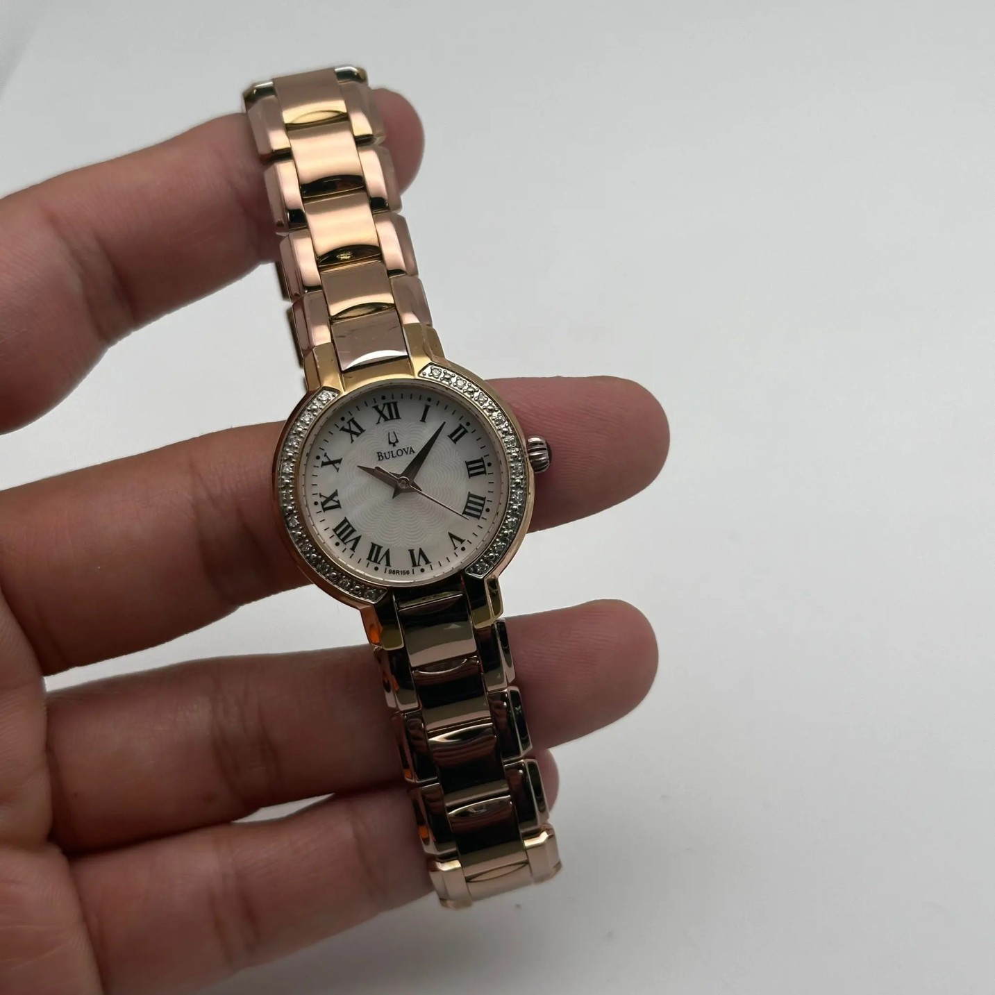 Bulova Fairlawn Rose Gold-Tone Steel White MOP Dial Ladies Watch display picture 1