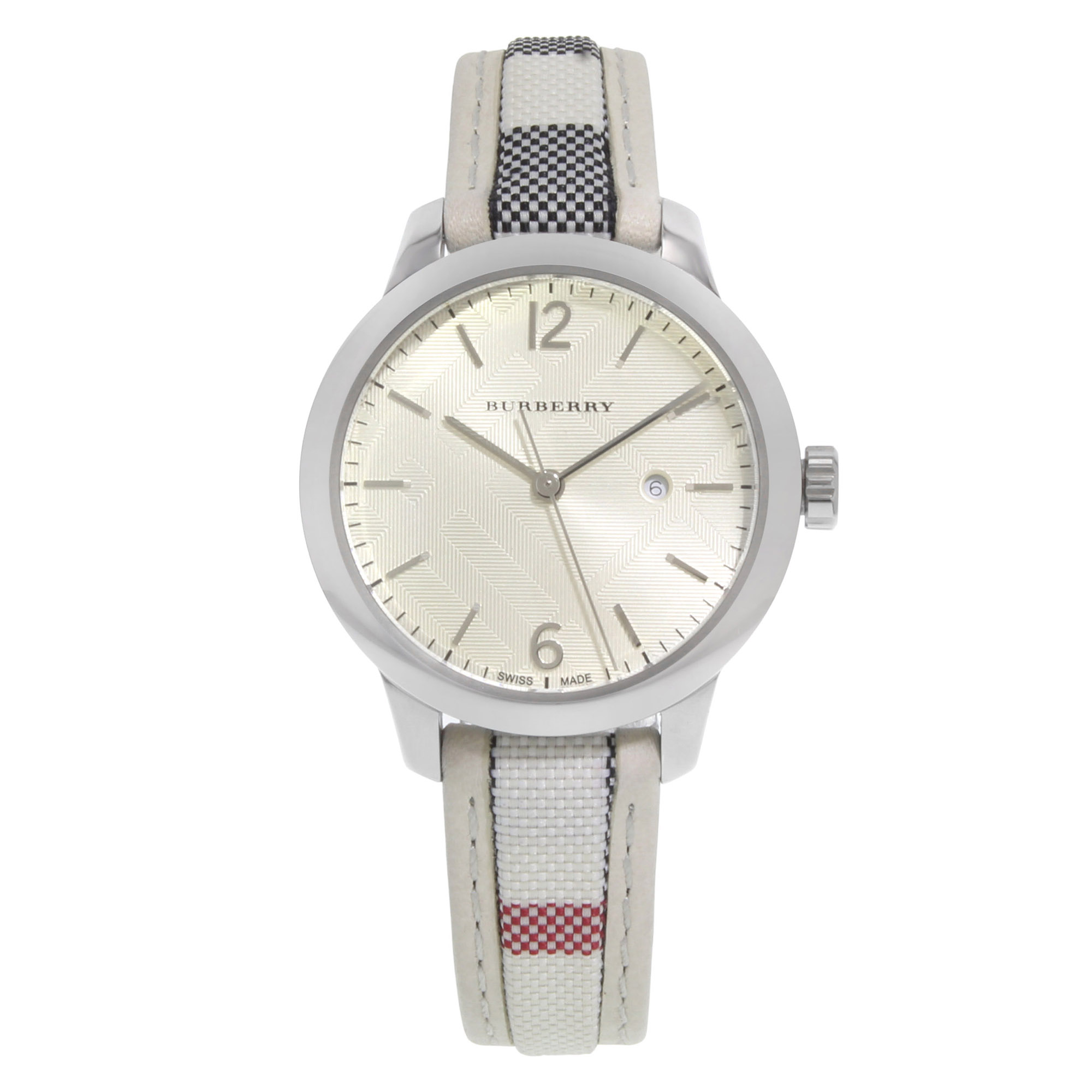 Burberry The Classic Steel Silver Dial Check Strap Quatz Ladies Watch