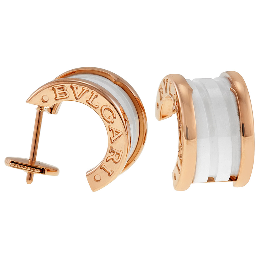 Bulgari B Zero. 1 18K Rose Gold  White Ceramic OR855943 Earrings