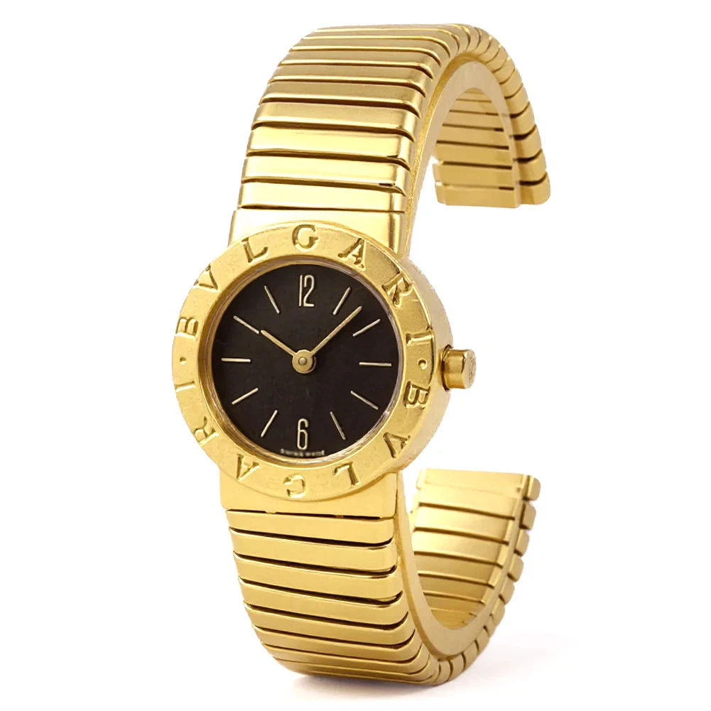 Bvlgari Tubogas 18k Yellow Gold Quartz Black Ladies Watch BB 23 2T