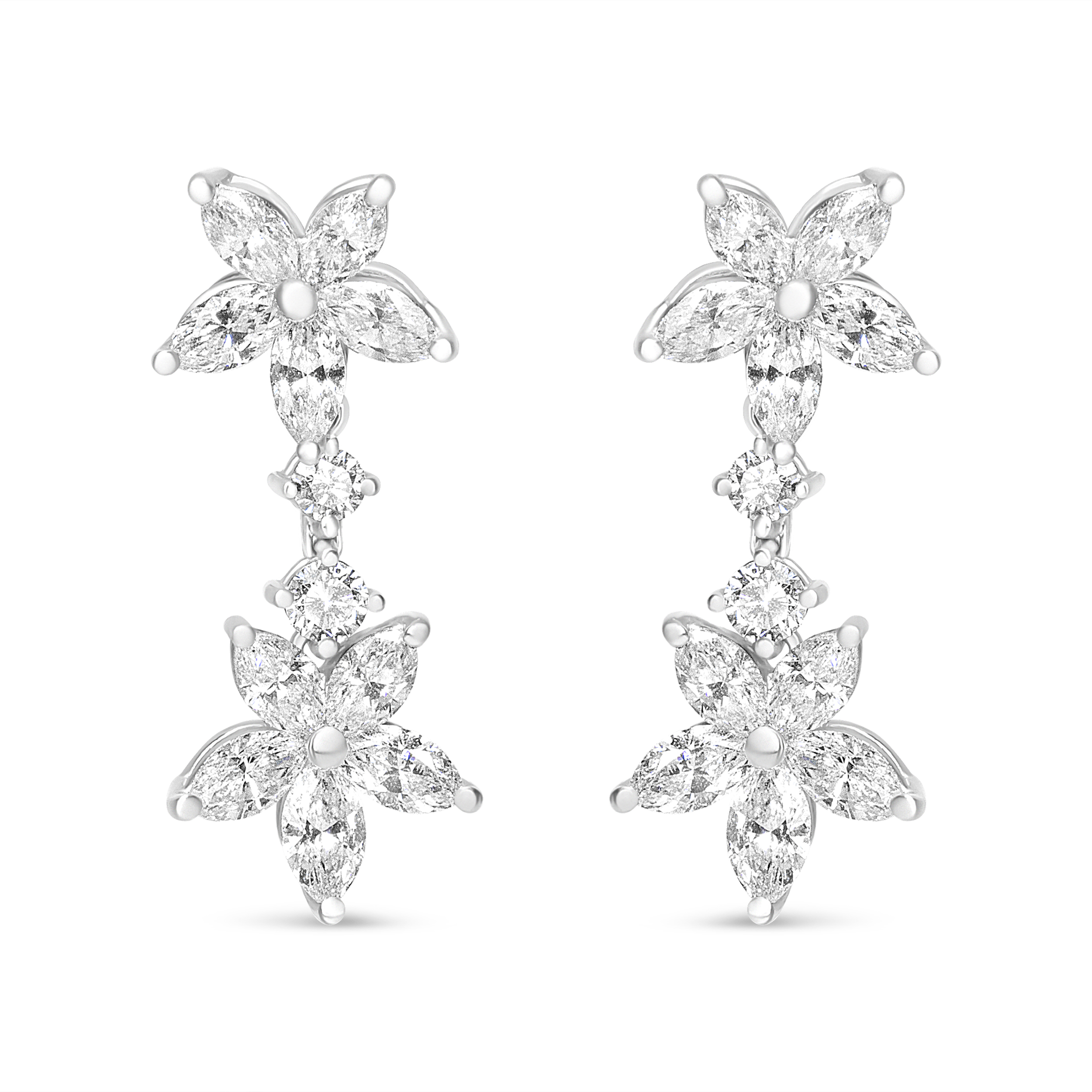18k White Gold 6.0 Cttw Marquise Diamond Floral Dangle Drop Earrings (E-F Color, VS1-VS2 Clarity)