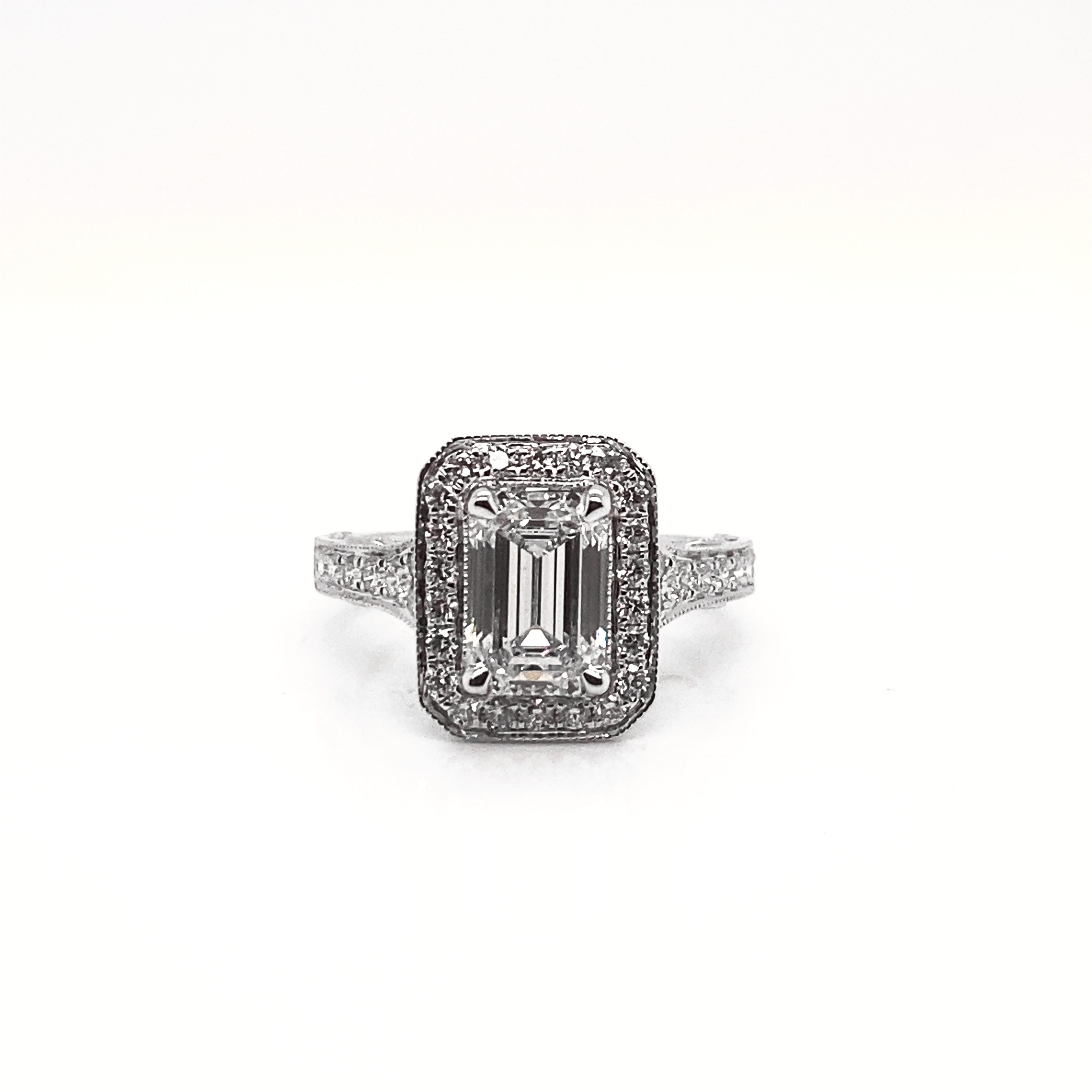4 Carat Emerald Cut Lab Grown Diamond Engagement Vintage Halo Ring IGI Certified