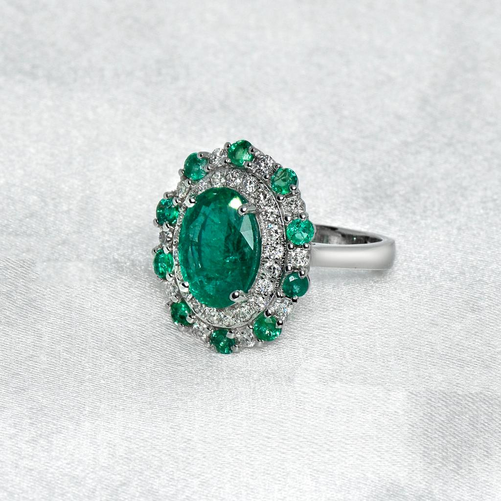 14k White Gold 3.24ct Emerald and Diamond Vintage Engagement Ring
