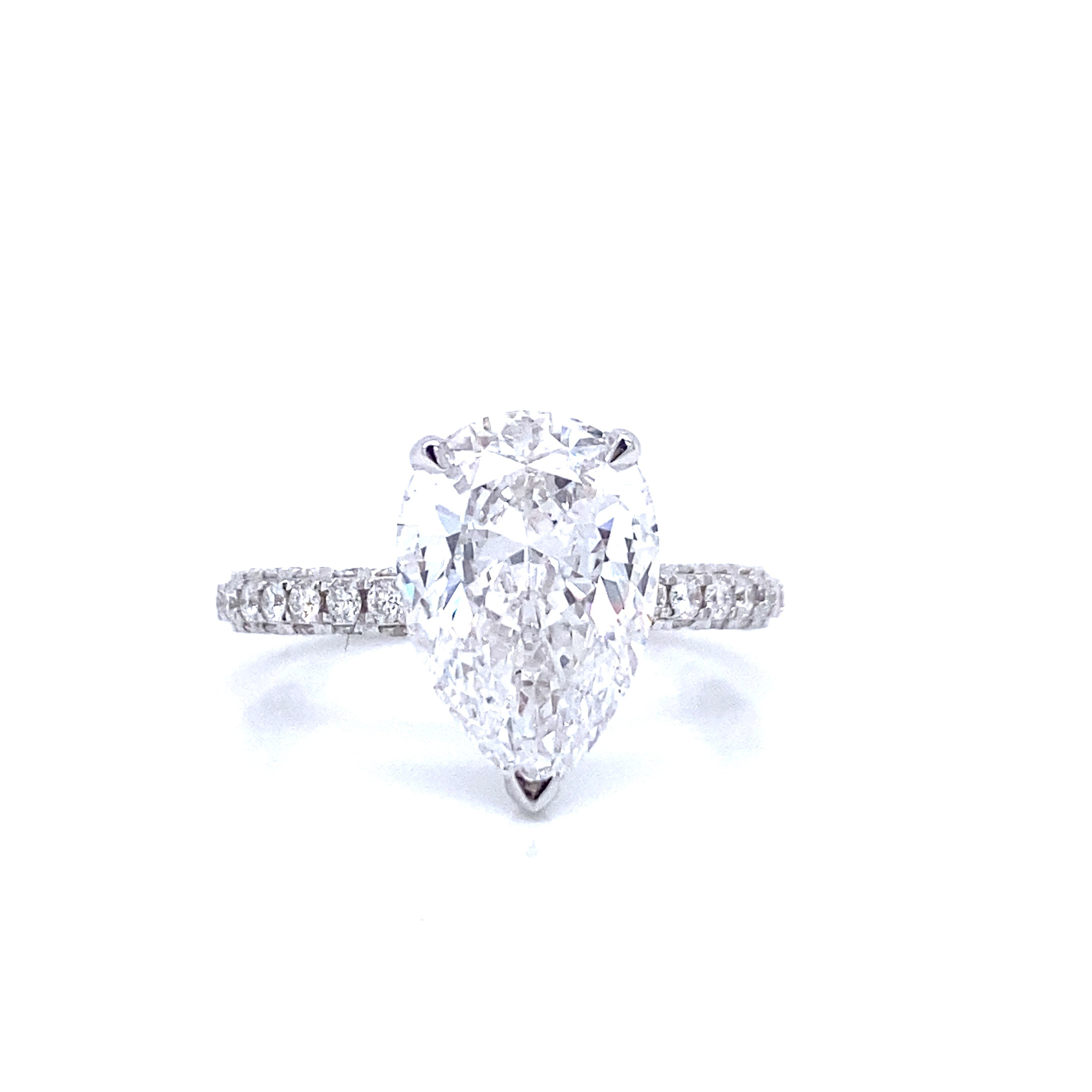 True 5 Carat Pear Shaped Lab Grown Diamond Engagement Ring IGI Certified