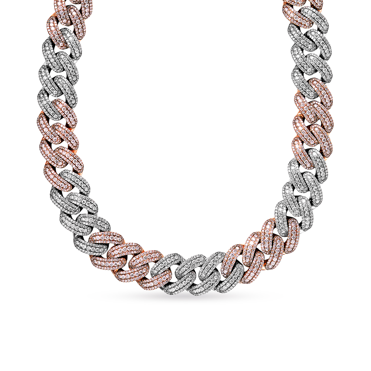 Logan  Carat Round Brilliant Diamond Cuban Link Chain in White and Rose Gold For Men