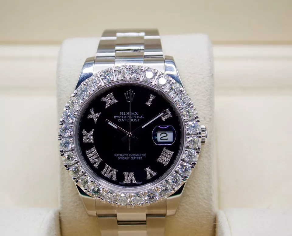 Rolex Datejust 41mm 116300 Custom 7ct Diamond Bezel  Dial Roman Oyster w. Box