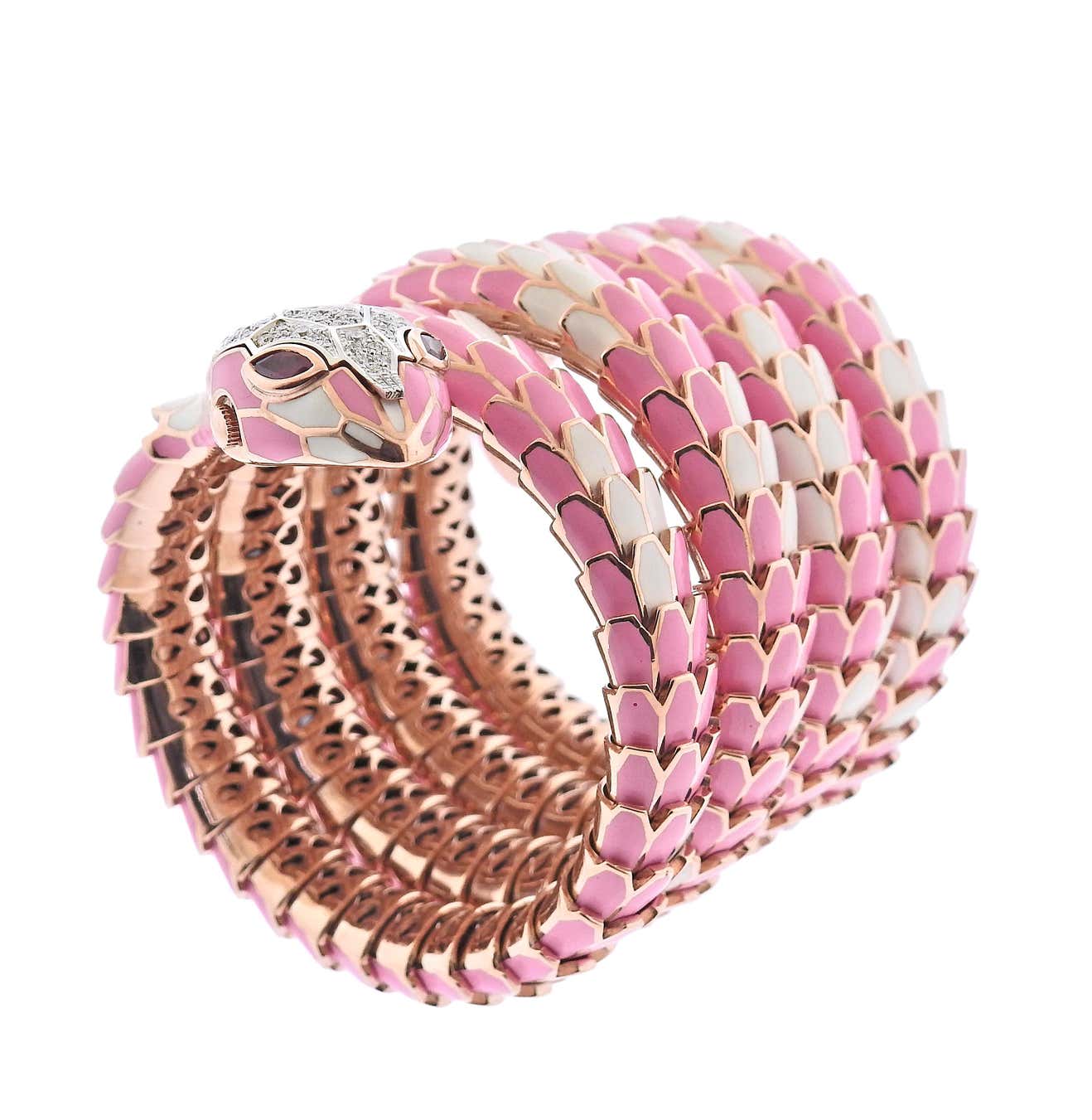 Alexis NY Diamond Ruby Pink Enamel Rose Gold Silver Snake  display picture 3