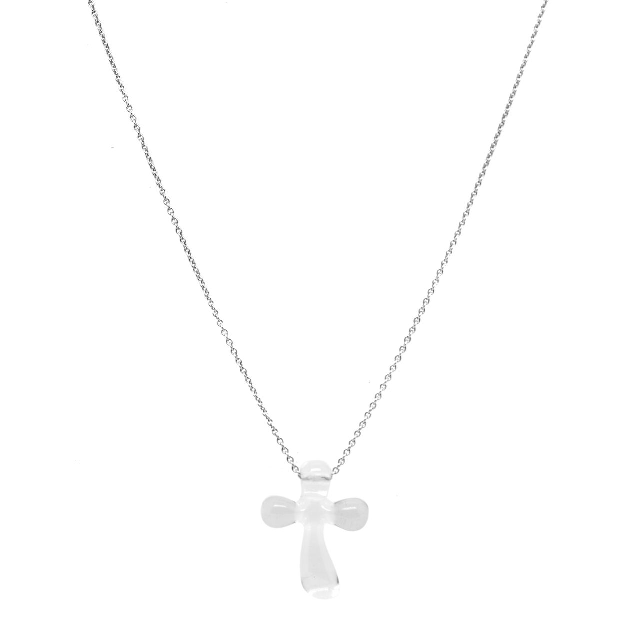 Tiffany  Co. Platinum Chain Clear Quartz Cross Pendant Necklace
