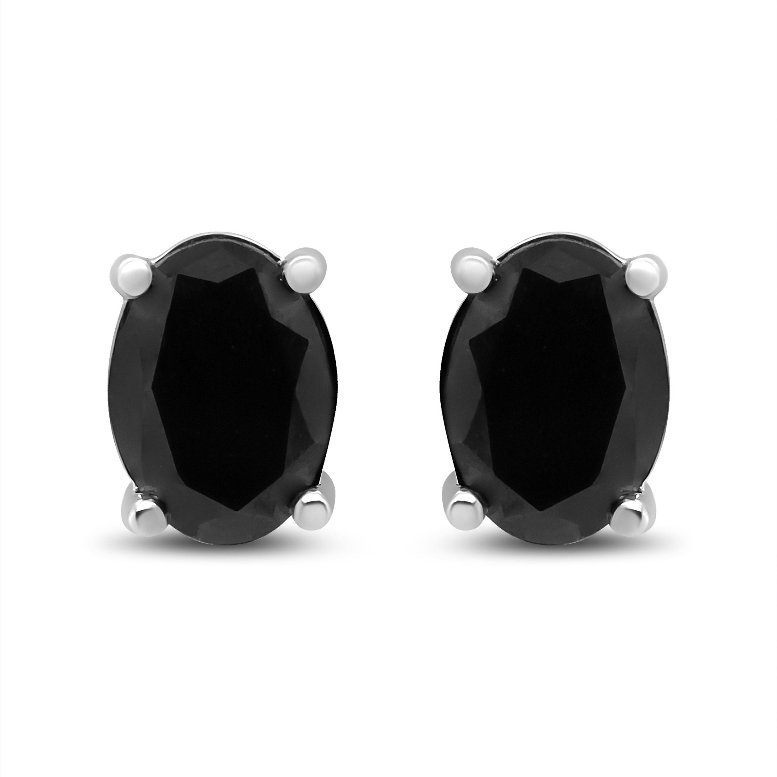 14K White Gold 2.00 Cttw Oval Cut Black Diamond 4 Prong Stud Earrings with Screw Backs (Fancy Color-Enhanced, I2-I3 Clarity)
