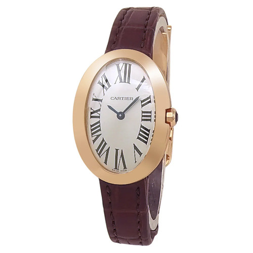 Cartier Baignoire Small 18k Rose Gold Quartz Silver Ladies Watch W8000007