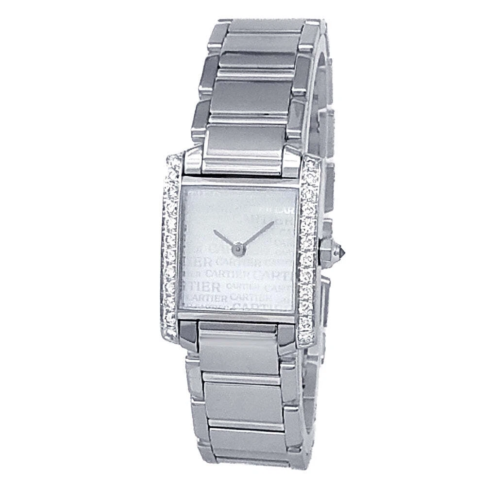 Cartier Tank Francaise 18k White Gold Quartz Diamonds Silver Watch WE1024S3