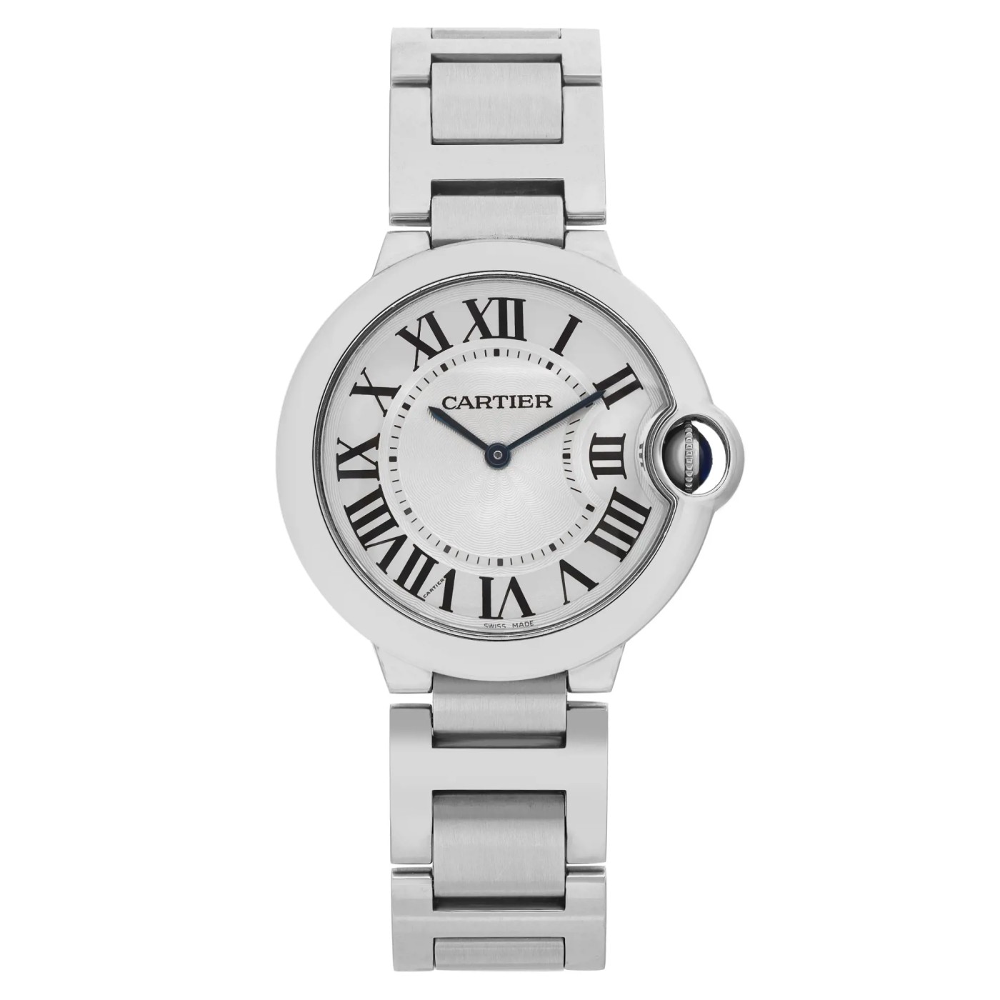 Cartier Ballon Bleu 36 Silver Guilloche Roman Dial Quartz Unisex Watch