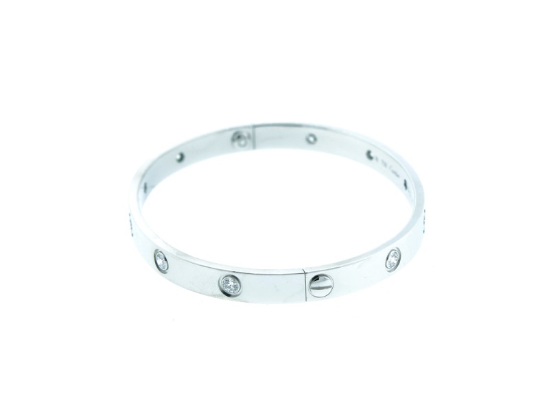 Cartier 18K White Gold 4 Diamonds Love Bracelet 17