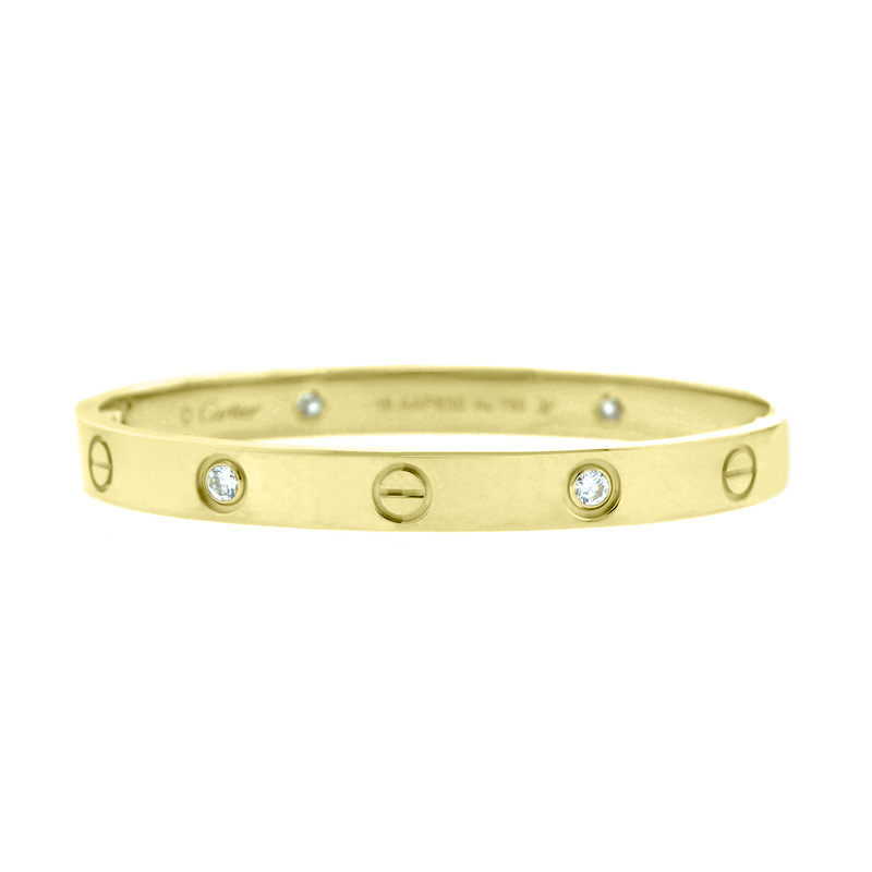Cartier Love Bracelet Yellow Gold with 4 Diamonds Size 17 B6035917 