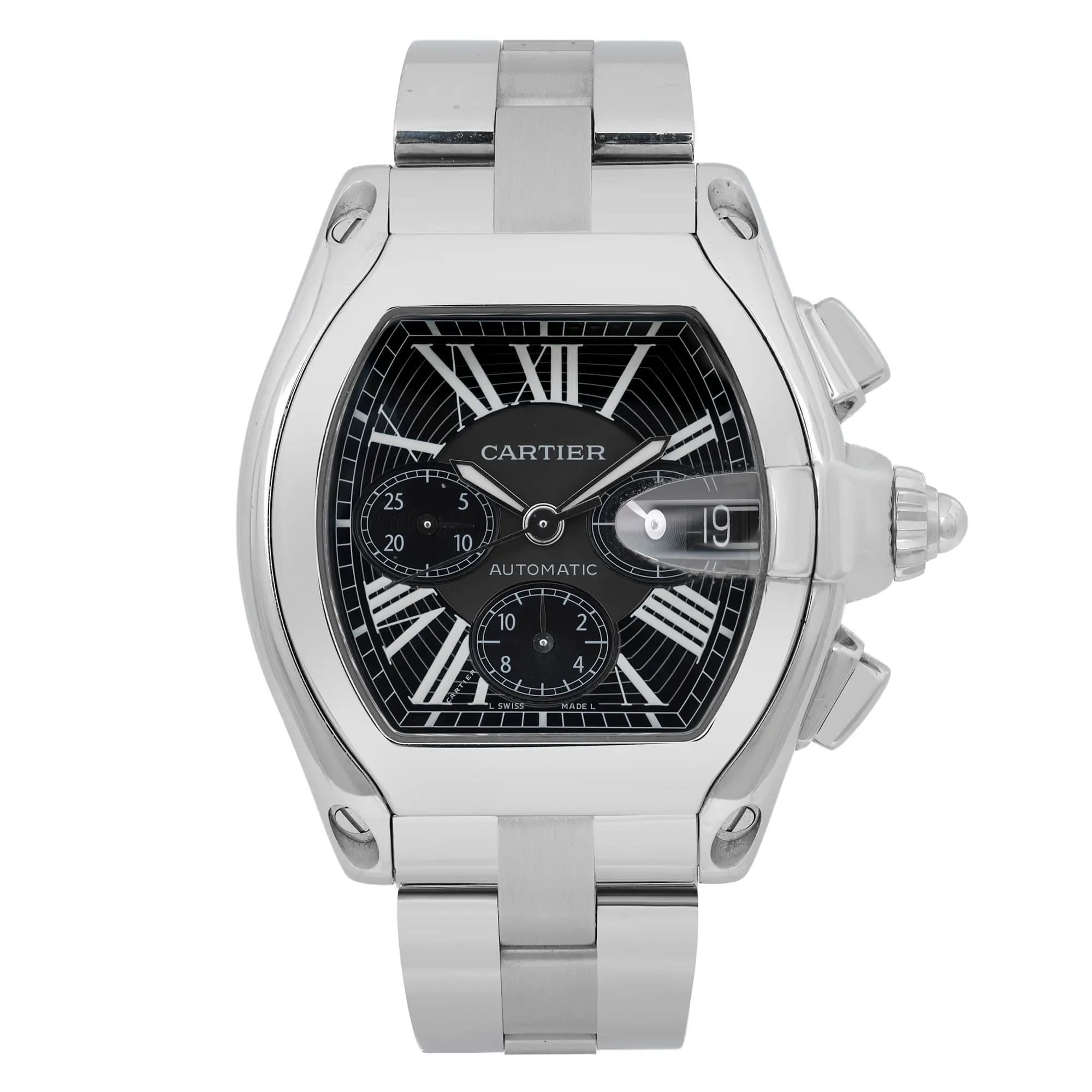 Cartier Roadster XL Steel Black Dial Men Automatic Watch 