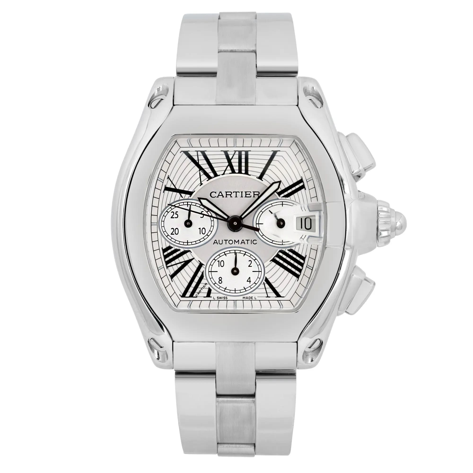 Cartier Roadster XL Tonneau Steel Silver Dial Automatic Mens Watch